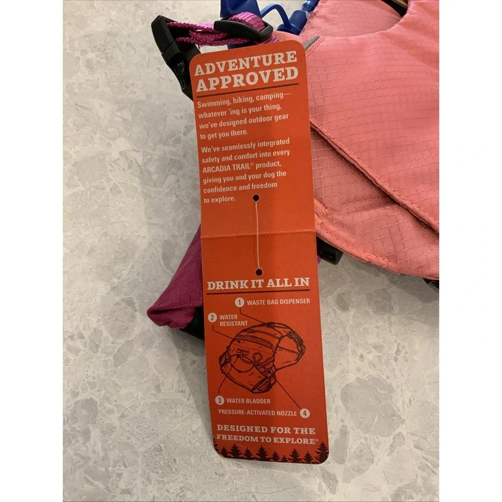 Arcadia Trail Water Bladder Harness For Dogs Pink Size Small w/Collapsible Bowl